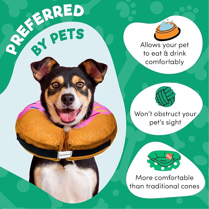 BENCMATE Inflatable Dog Cone Collar Alternative, Soft Dog Cone for Small Medium Large Dogs and Cats, Neck Recovery ECollar Donut Collar After Surgery (Large, Donut-Strawberry)