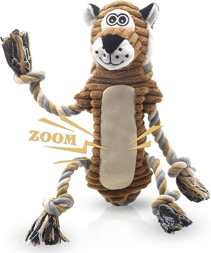 Squeaky Dog Toys, Interactive Tug of War Puppy Toys, Funny Plush Dog Chew Toys, Stuffed Dog Toys for Small,Medium and Large Dogs - Lion