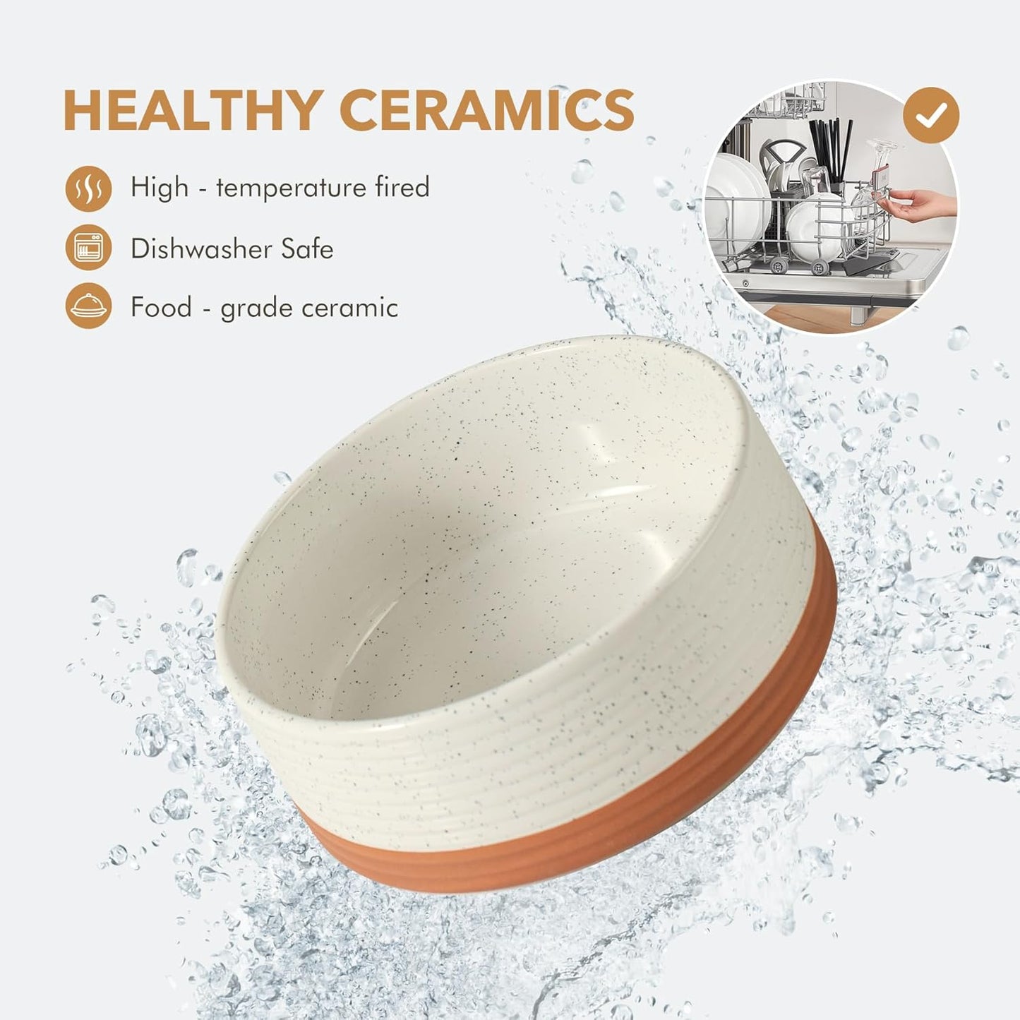 Ceramic 8.2inch Dog Bowl for Large Breed Dogs, Anti-Slip and Weighted Pet Food and Water Dishes(Single Bowl, Vanilla White)