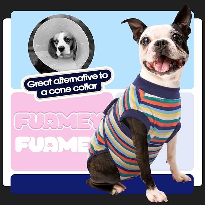FUAMEY Recovery Suit for Dogs After Surgery,Soft Breathable Dog Bodysuit E-Collar & Cone Alternative Surgical Suit,Male Female Dog Neuter Spay Suits Anti Licking Wounds Onesie Dark Blue Stripes M