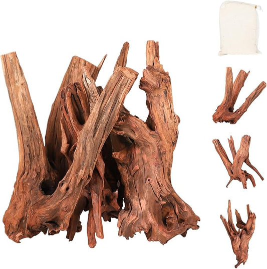Driftwood for Aquarium Natural Aquarium Wood for Aquascaping Fish Tank Decorations Reptile Tank Decor (Natural Driftwood 6-10" (Pack of 3)+Protein Cotton)