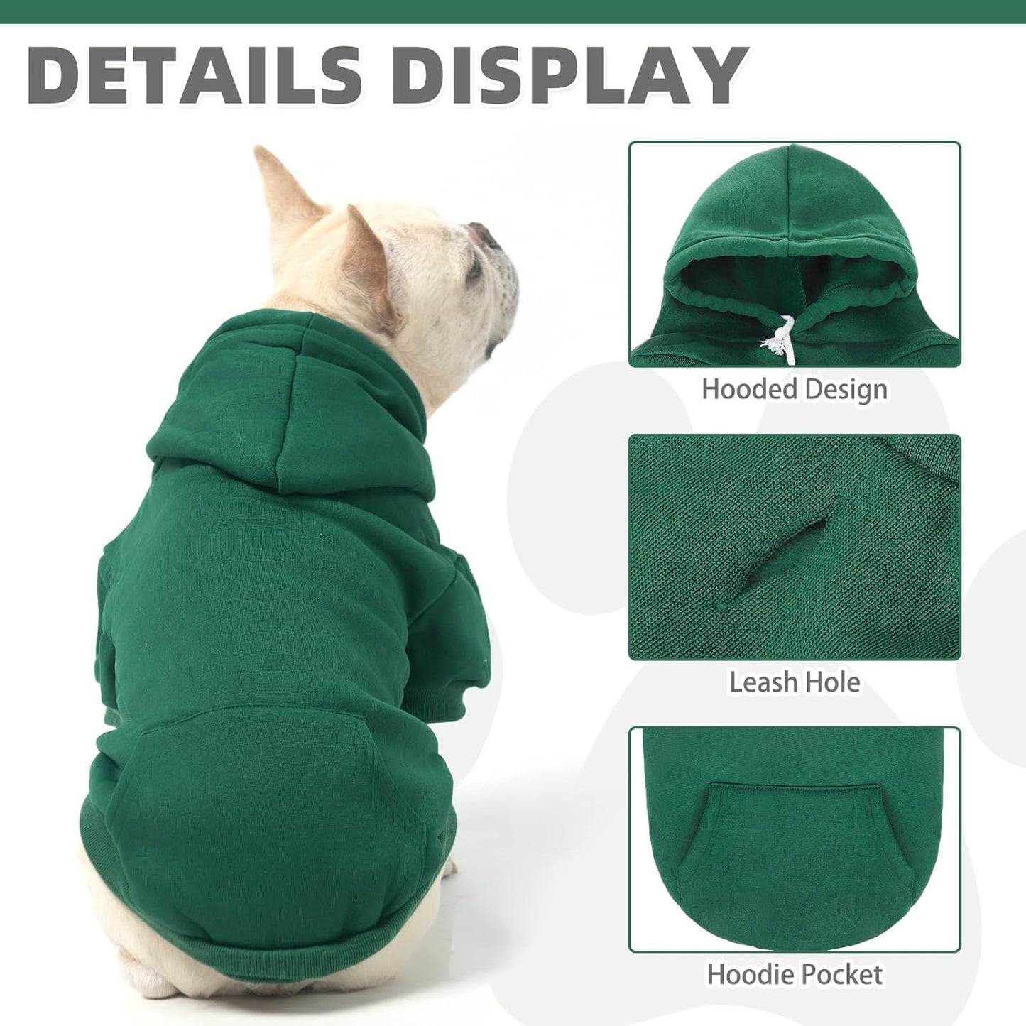 KOOLTAIL Basic Dog Hoodie - Soft & Warm Dog Hoodie Sweater with Leash Hole and Pocket, Dog Winter Coat, Cold Weather Clothes Sweatshirt for Small Medium Large Dogs Puppy Cat Boys Girls Deep Green XL