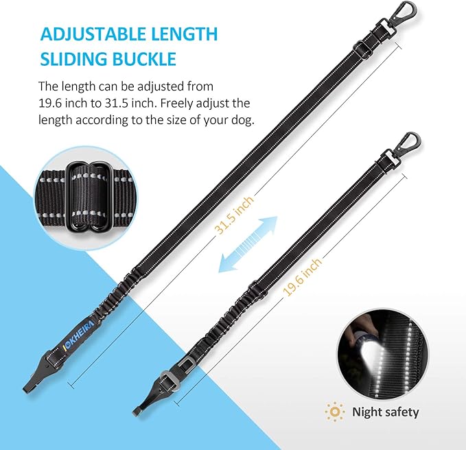 Dog Seat Belt 3-in-1 Car Harness for Dogs Adjustable Safety Seatbelt for Car Nylon Reflective Bungee Fabric Dog Car Harness with Clip Hook Latch & Buckle, Swivel Zinc Alloy Carabiner (Black)