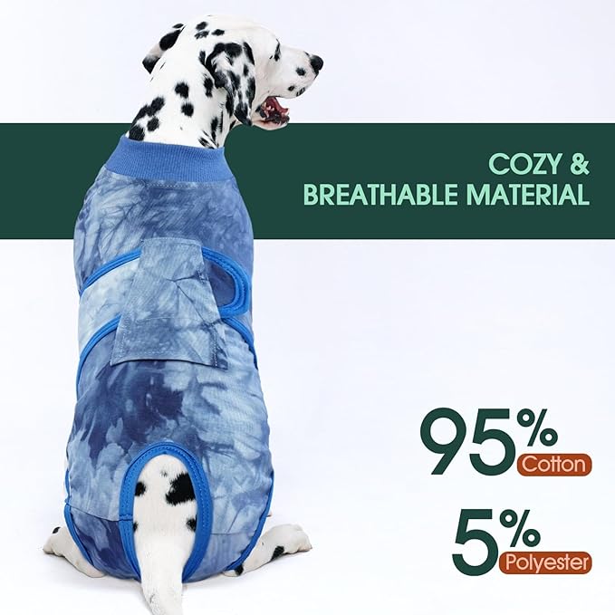Kuoser Dog Surgery Recovery Suit, Anti Licking Pet Surgical Suit for Dogs Male Neuter, Female Dog Surgery Suit for Spay Subsititute E-Collar Cone, Dogs Body Suits After Surgery Blue Tie Dye S