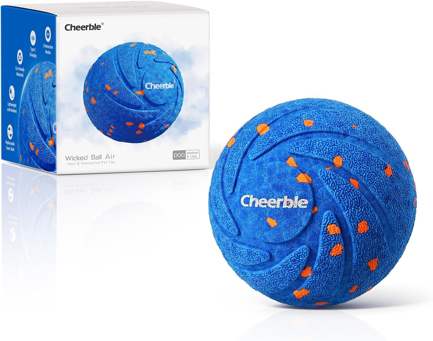Cheerble Smart Interactive Dog Toy, Wicked Ball AIR, Automatic Moving, Bouncing, and Rotating, E-TPU Material, IPX7 Waterproof Rating, Active Rolling Ball for Medium and Large Dogs