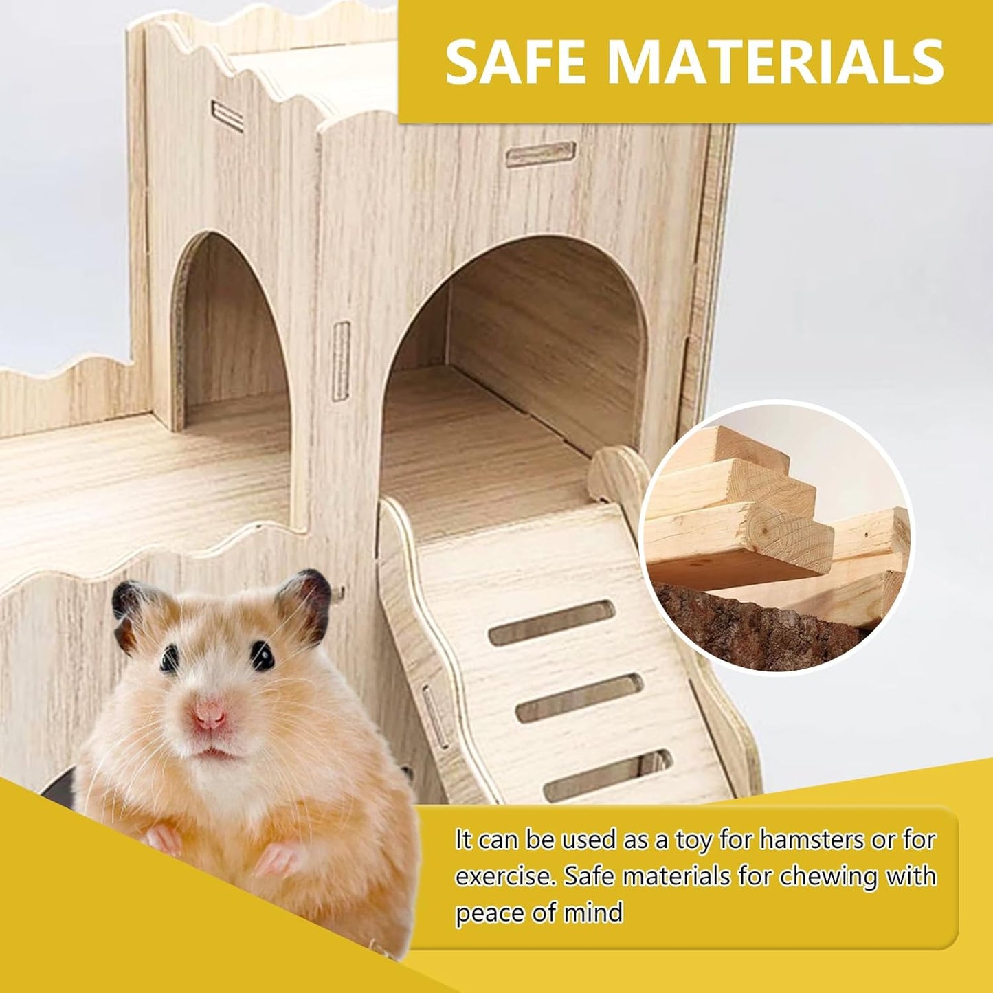 Large Wooden Hamster House Castle with Double Decker,Large Hamster, Wooden Hamster Houses,Dwarf Hamster Habitat Hideout with Climbing Ladder,Large Guinea Pig Castle Detachable Hideouts(c)