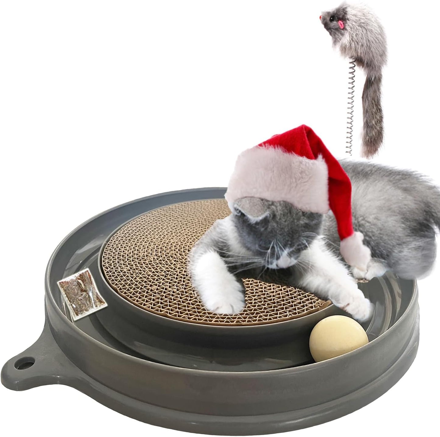 AUOON Cat Scratcher Toy - Cat Scratch Pad with Cat Toy Ball Track and Plush Mouse Toy for Indoor Cats and Kittens (Gray)