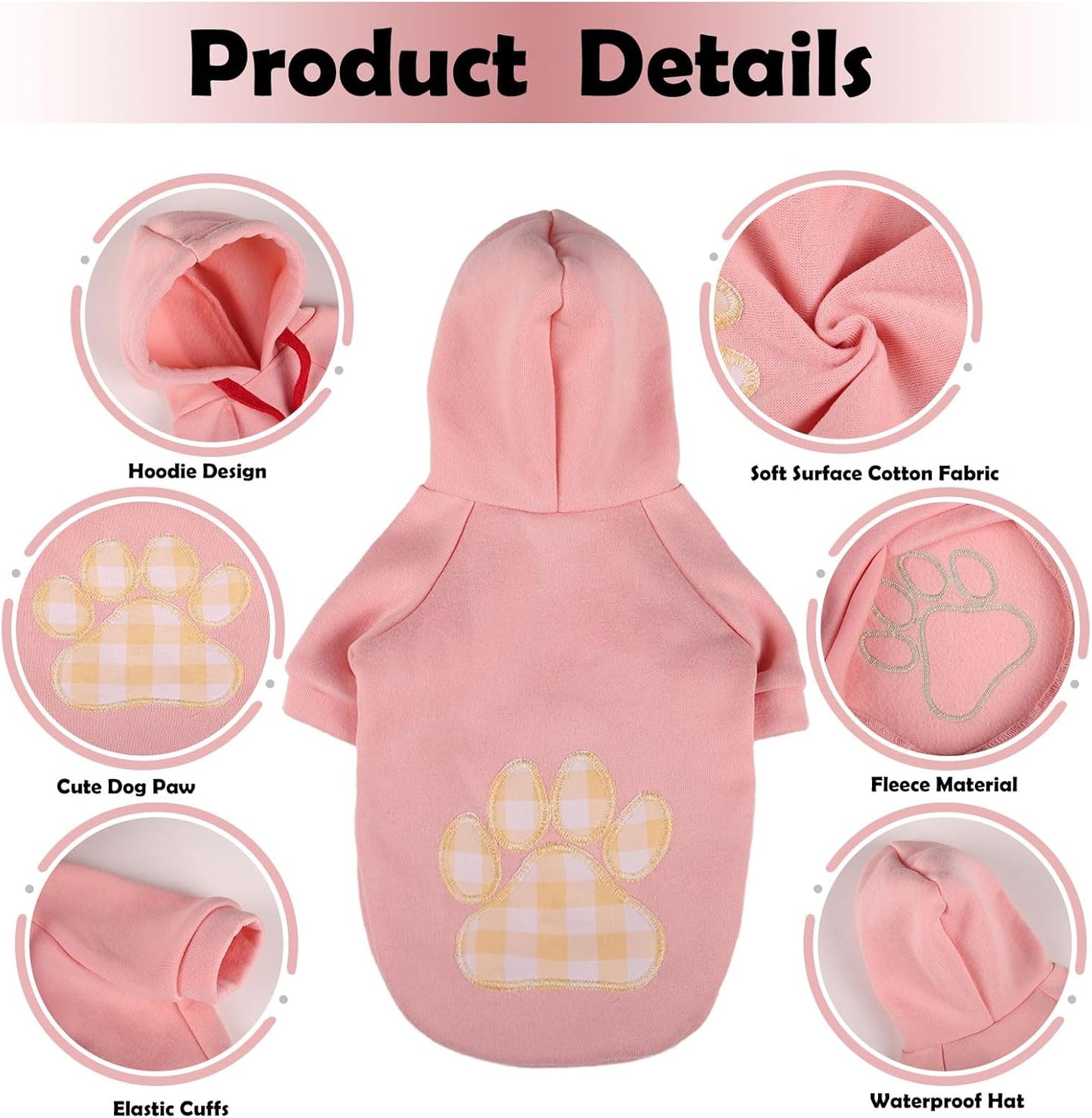 SAWMONG Dog Hoodie,Flannel Pet Hooded Sweater with Hat Puppy Pullover Sweater Shirt,Dog (Pink,XL)