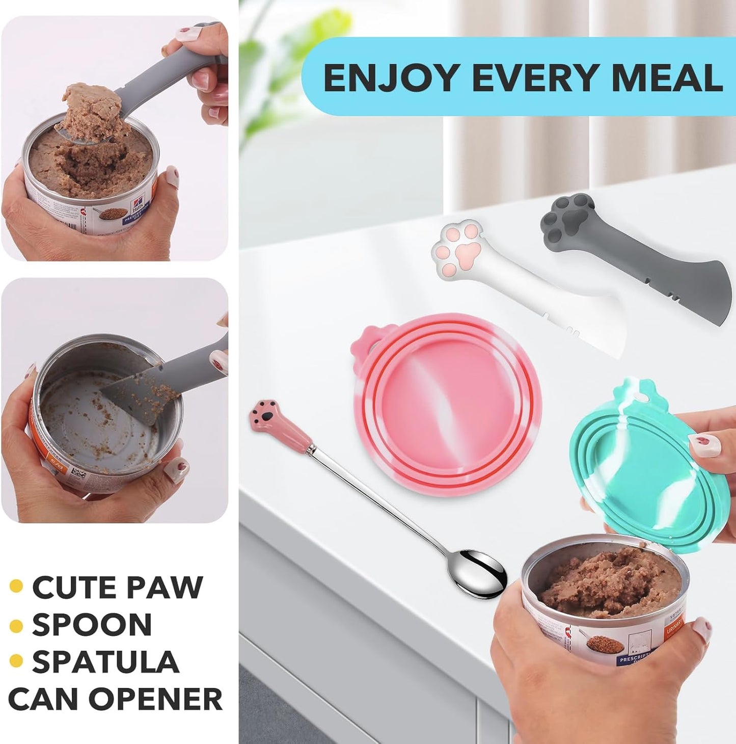 Comtim 5 Pcs Silicone Dog & Cat Food Covers - Multi-Function Can Opener Top/Spoon Spatula for Wet Food