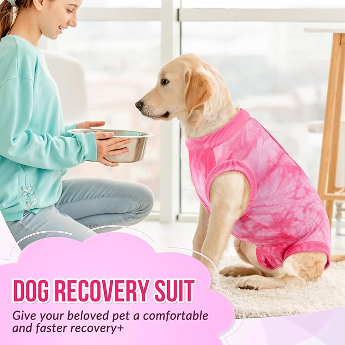 Lukovee Recovery Suit for Dogs, Onesie Surgery Recovery Suit for Female Male Dogs, Abdominal Wounds Cone E-Collar Alternative Prevent Licking Spay Recovery Suit (Pink,X-Large)