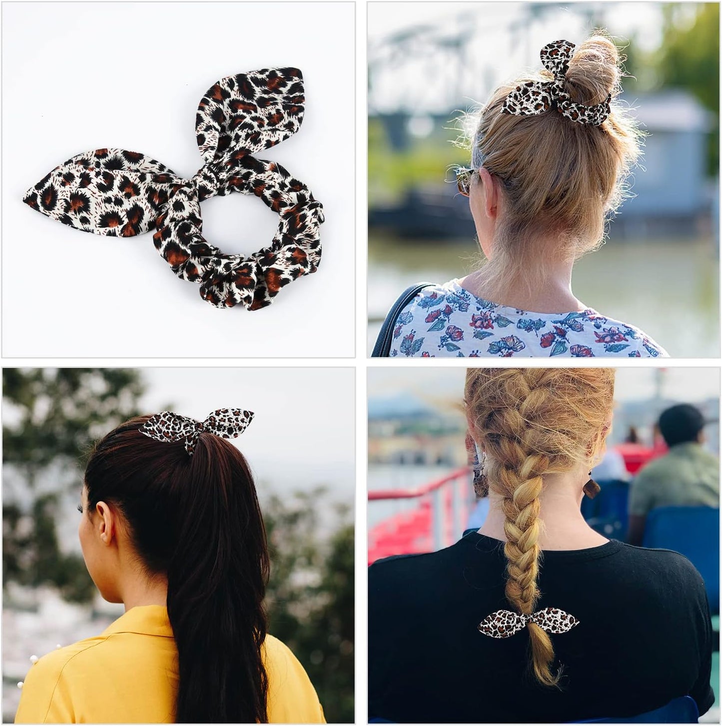 E-Clover Dog Bandanas Boy & Matching Scrunchie Set Leopard Dog Bandana Bibs Washable Kerchief Scarf for Medium Large Dogs & Owner