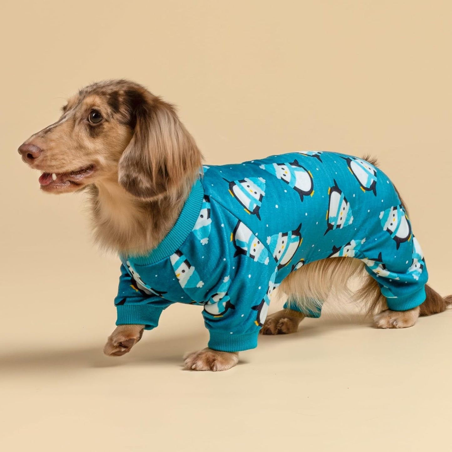 Fitwarm Cute Penguin Dog Pajamas, Dog Winter Clothes for Small Dogs Girl Boy, Cozy Dog Onesie, Soft Pet Jammies, Doggy Apparel, Teal Blue, XXL