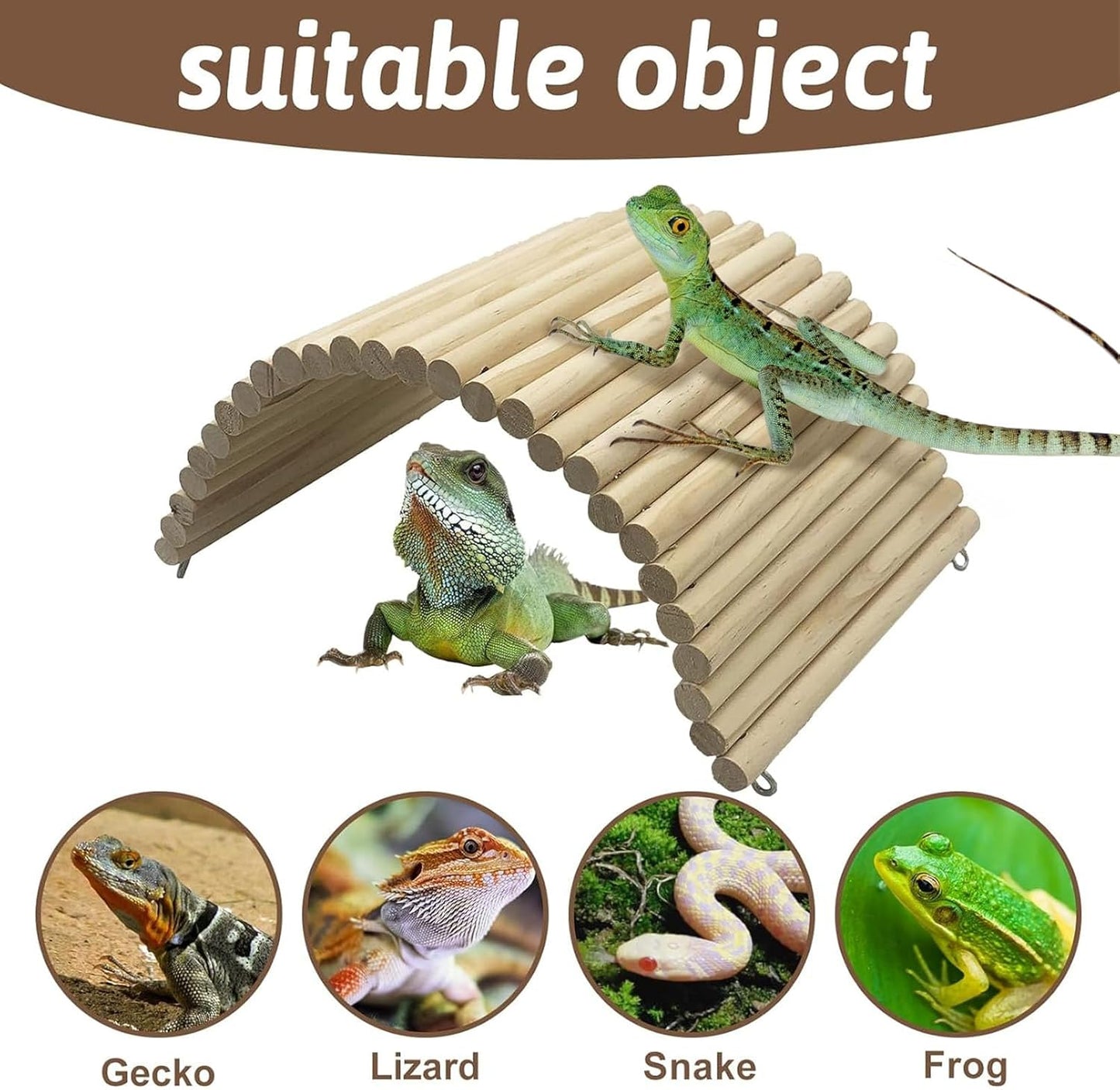 Hamiledyi 15.66 x 7.8 inch Wooden Reptile Hideout, Bearded Dragon Bendy Bridge, Reptiles Hide Cave Habitat Decor, Climbing Ladder Hiding Hut for Lizards Gecko Spiders Snakes Tortoise