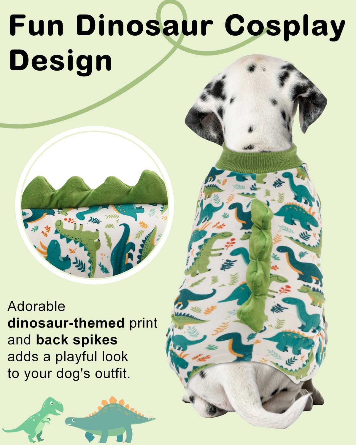 CuteBone Dinosaur Costume Dog Pajamas, Stretchy Spandex Crystal Velvet Sleepwear Coat for Small Dogs, Soft & Warm Pet Outfit Clothes for Cold Weather, Cozy Pullover Design COSP05L