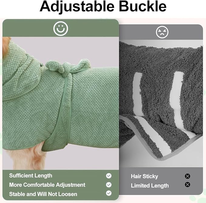 Medium to Large Size Dog Bathrobe, Quick Drying Super Absorbent Used for After Bathing, Warm Dog Towels, Adjustable Hoodies and Belts for Pet Dogs Bath Clothes Products (Green Jacquard, 3XL)