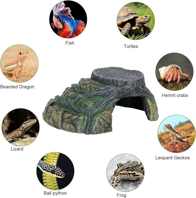 Gecko Tank Accessories, Tortoise Habitat Accessories, Ball Python Tank Accessories, Large Snake Hides, Perfect Terrarium Decor for Reptile Gecko Basking Humid Hiding (Large)