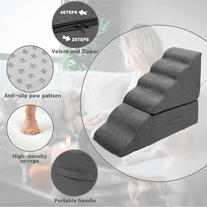 Dog Step Stairs for High Beds 30-36 inches Tall, 6-Step Doggy Steps for Puppies, 33D Foam Pet Stairs Steps for Small Meduim Dogs, Dog Ramp for Old Dogs/Cats, Dark Grey