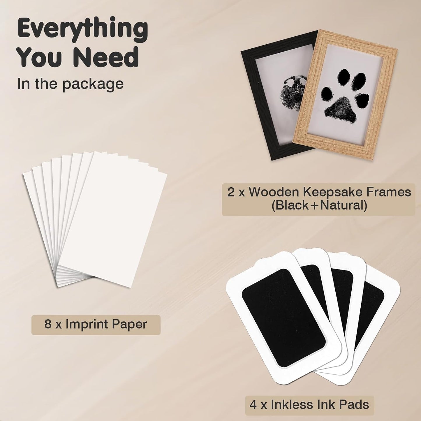 Inkless Paw Print Kit for Dogs,Cats & Babies – Clean Touch Dog Nose & Baby Handprint Kit, Mess-Free Ink Pad with 4 Pads & 2 Wooden Frames – Keepsake Gifts for Pet Owners & New Moms