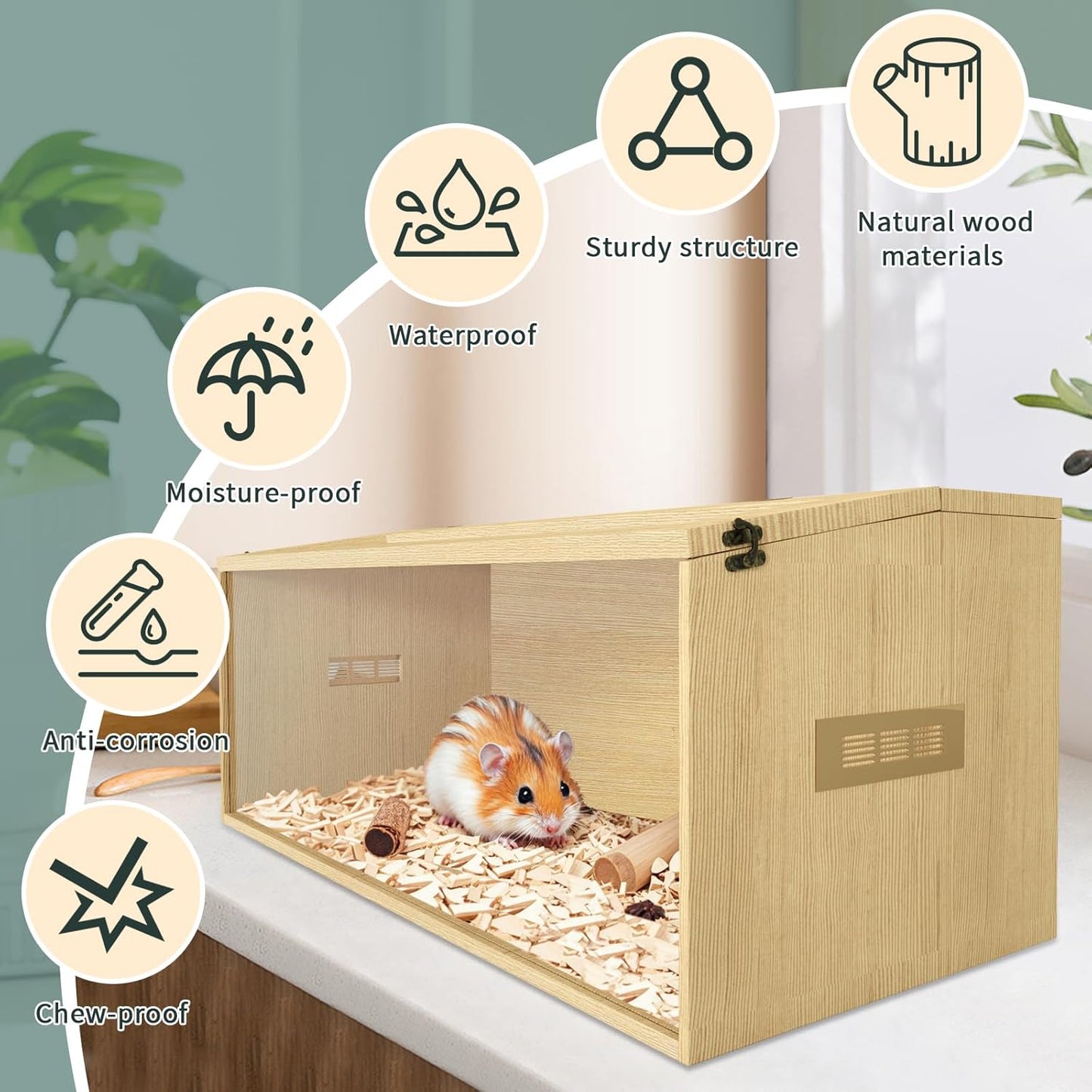 Large Hamster Cage 40", Top Opening Lockable Roof, Gerbil Cage with Ventilation Window, Dwarf Hamster Cages and Habitats, Chewproof Syrian Hamster Habitat Enclosure, (Wooden, 40" L x 16" W x 16" H)