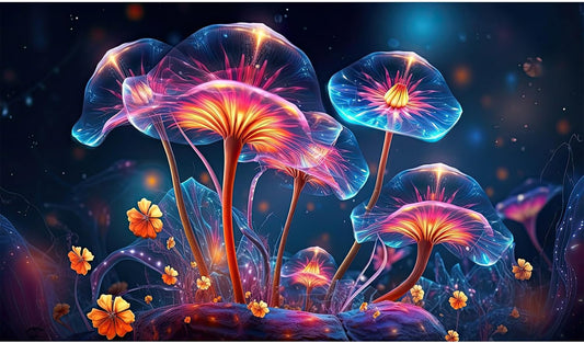 Flower Aquarium Background Modern Style Bluebell Blooming Flower Floral Design Terrarium Background Mysterious Elegant Glowing Fantasy Flower Fish Tank Backdrop Poster Decorations Vinyl 30x18in