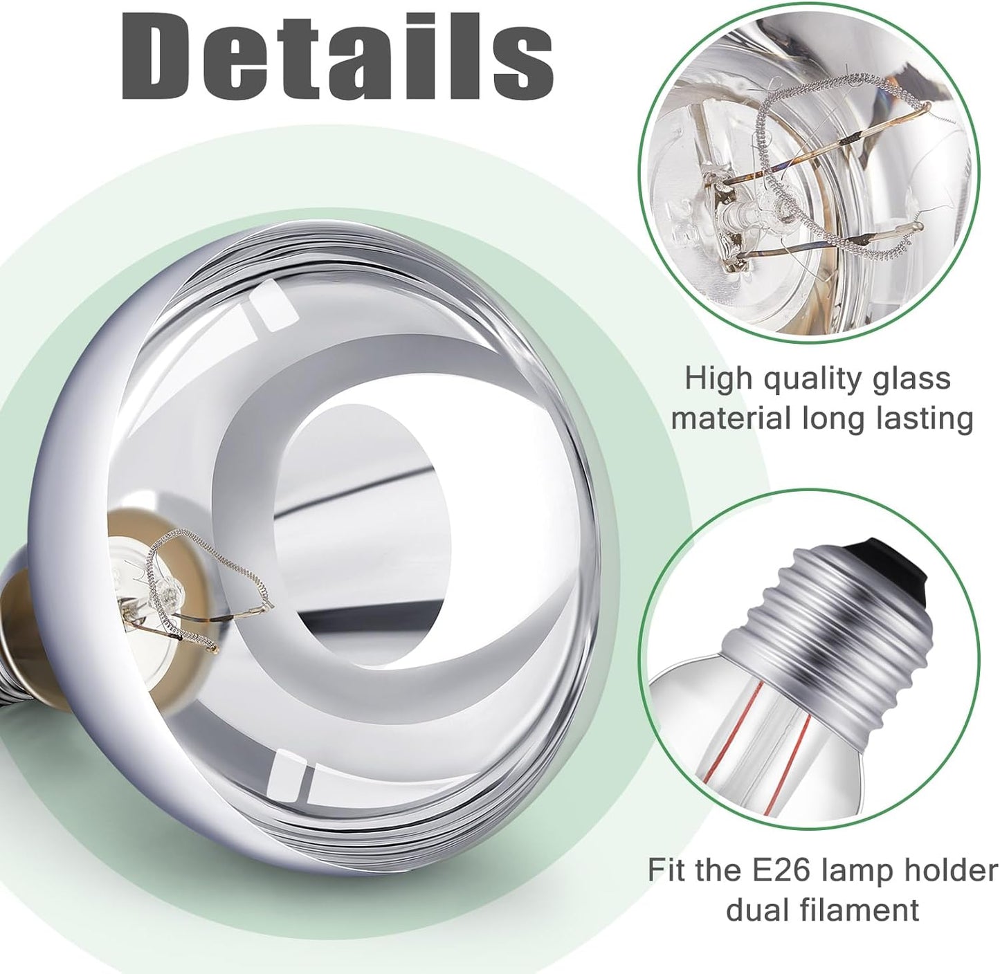 VIHOSE 4 Pack 150 Watt Heat Lamp 120v R40 Heat Lamp Bulbs Glass Incandescent Light Bulbs Incandescent Heating Lightbulbs for Reptiles Chicks Food Puppies Bathroom, Use E26 Base (Silver)