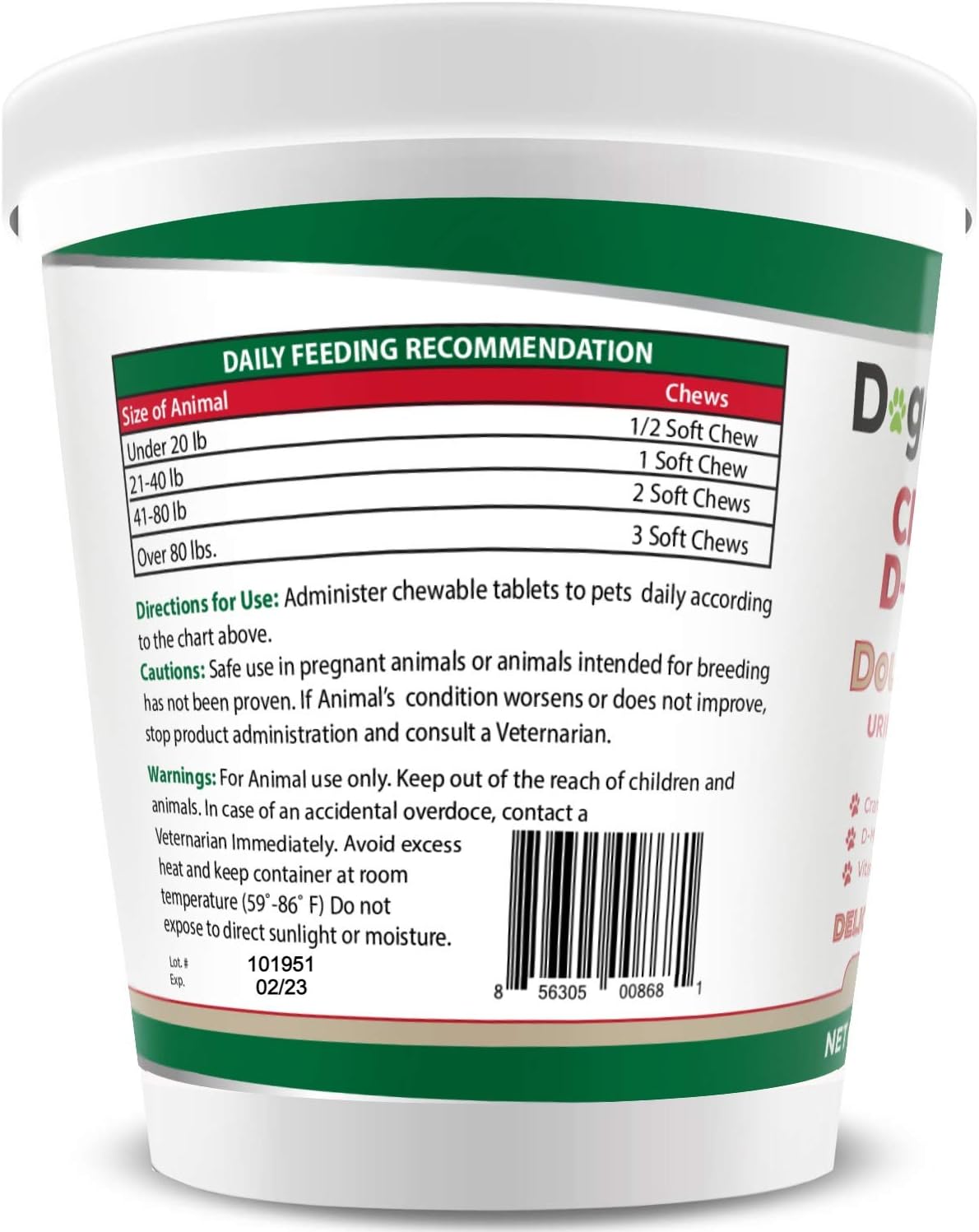 Cranberry D-Mannose for Dogs and Cats Urinary Tract Infection Support Prevents and Eliminates UTI, Bladder Infection Kidney Support 11.4 oz (Double Strength Soft Chew, 120 Soft Chew)