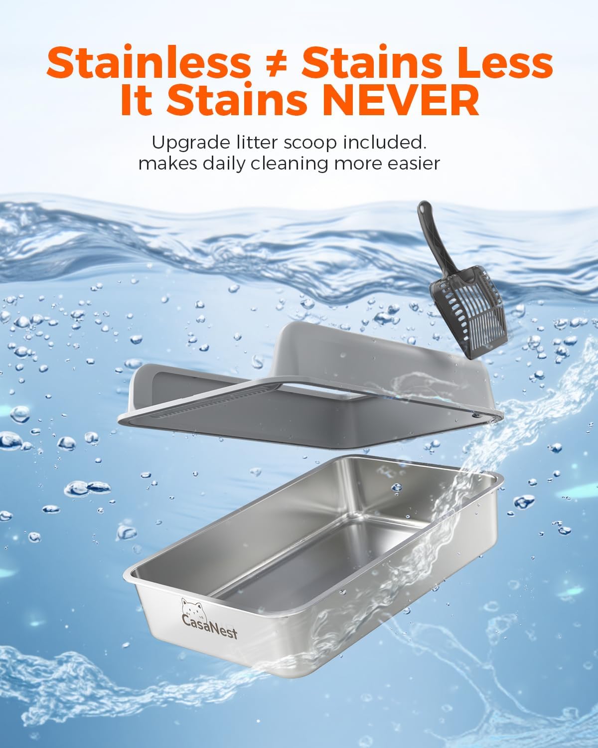 XXXL Stainless Steel Cat Litter Box 28.1''×20.5''× 10.1” Extra Large Metal Cat Litter Box for Big, Multi Cats, Anti-Leakage & Non-Stick Metal Pan, Easy to Clean, Durable (Dark Grey