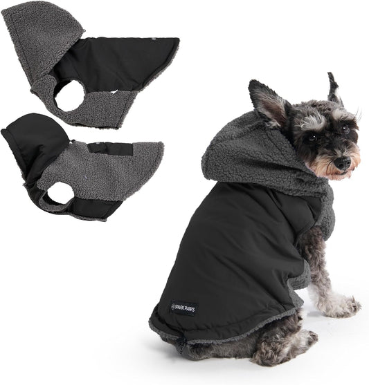 Spark Paws Reversible Dog Sweater, Sherpa Jacket Vest with Warm Fleece Lining, Warm Coat for Winter, Suitable for Small Medium, Large, XL XXL Dogs - Black and Grey - M