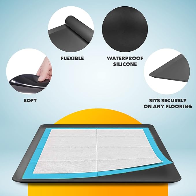 TidyFriend 2 Pack Dog Pee Pad Holder Tray Fits for 24” x 24” Wee Wee Pee Pads - Stable Grip, Raised Edges, Quick-Wipe Silicone Surface Dog Potty Tray Holder for Indoor Flooring Protection (Black)