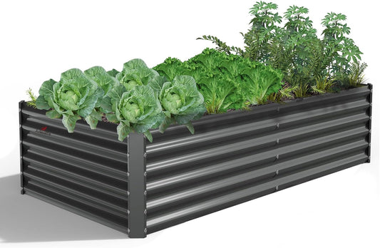 A ANLEOLIFE 6X3X1.5 ft Galvanized Raised Garden Beds Outdoor, Rectangular Metal Planter Box for Planting Vegetables Flowers Herb, Anti-Rust & Easy-Setup, Quartz Grey