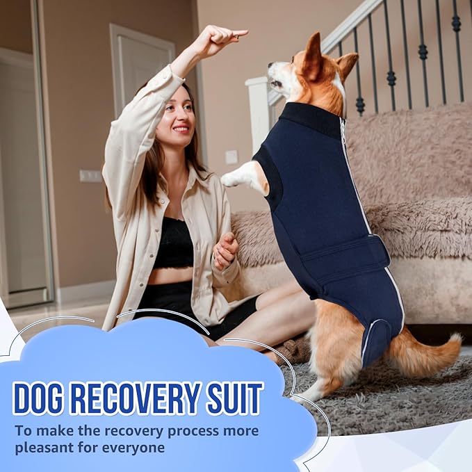 Lukovee Recovery Suit for Dogs, Zipper-On Onesie for Female Male Dog, Abdominal Wounds Cone E-Collar Alternative, Prevent Licking Spay (XL, Dark Blue)