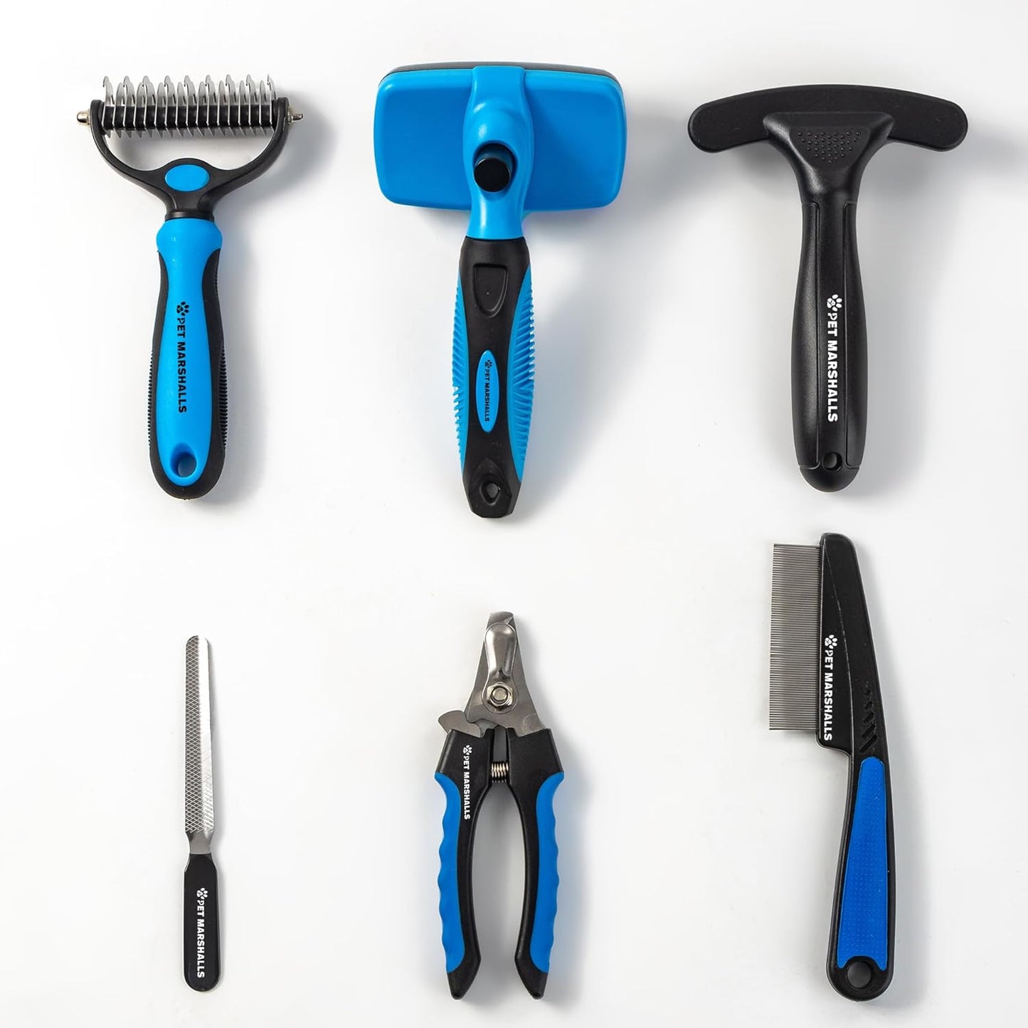 Pet Grooming Brushes Kit - 6-in-1 Complete Grooming Accessories for Deshedding, Detangling, and Dematting including Nail Clipper and File