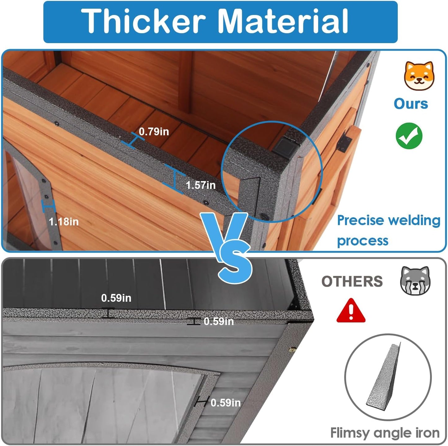 Dog House Outdoor Weatherproof 43.3" L Chew Proof Dog Kennel for Small Medium Large Dogs with Strong Metal Chew Proof Frame Raised Design