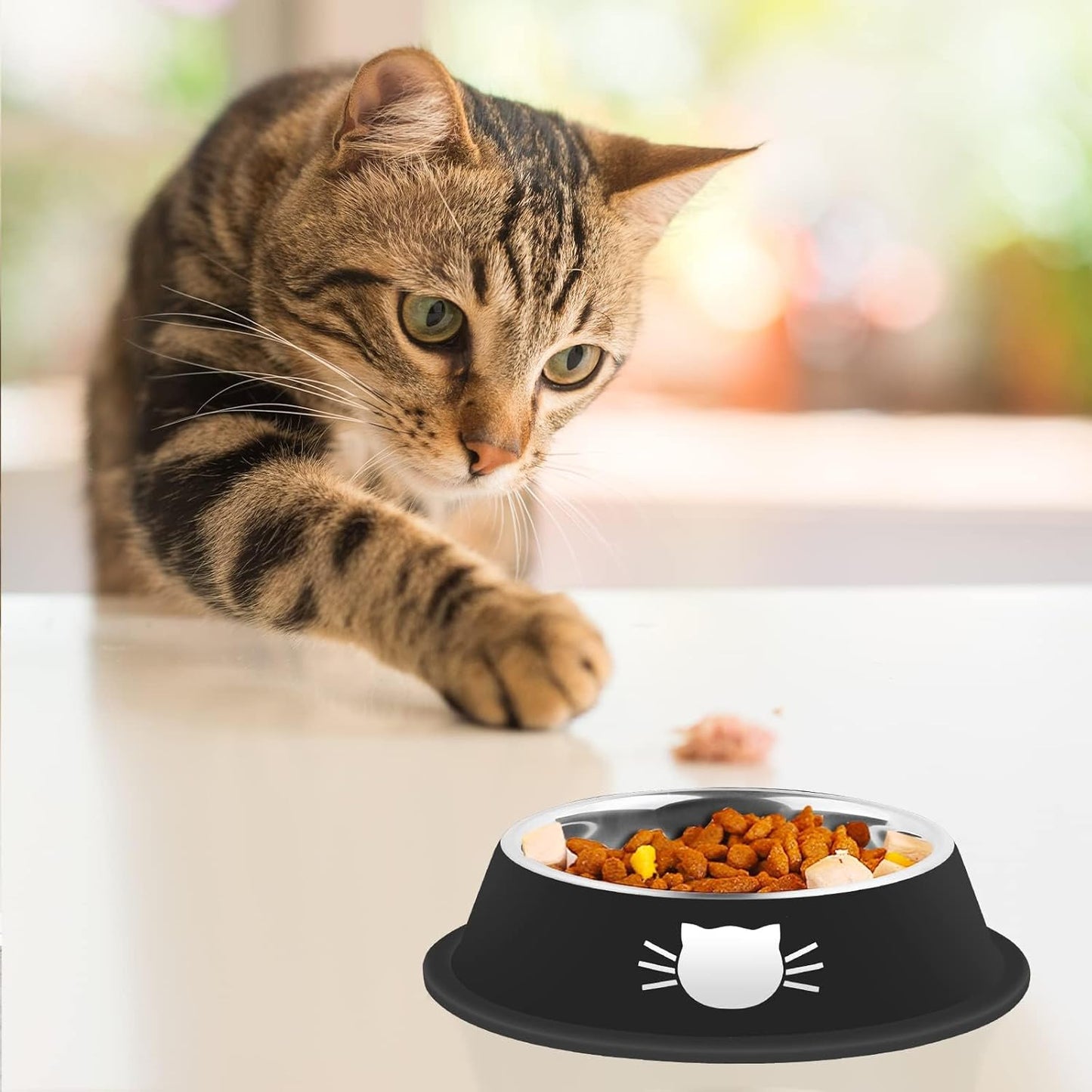 2 Pcs Non-Slip Stainless Steel Small Food Bowls - Unbreakable, Thicken Cat Feeder, 7 Oz Dishes - Suitable for Indoor Small Pets - Removable Rubber Base, Easily Clean, Lovely Color
