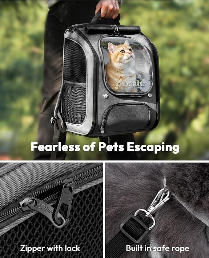 Pecute Cat Backpack Carrier, Large Space Cat Bubble Backpack, Breathable Cat Carrier, Shaded Dog Backpack Carrier, Ergonomic 3D Design for Travel, Hiking, Suitable for Shopping, and Vet, Gray
