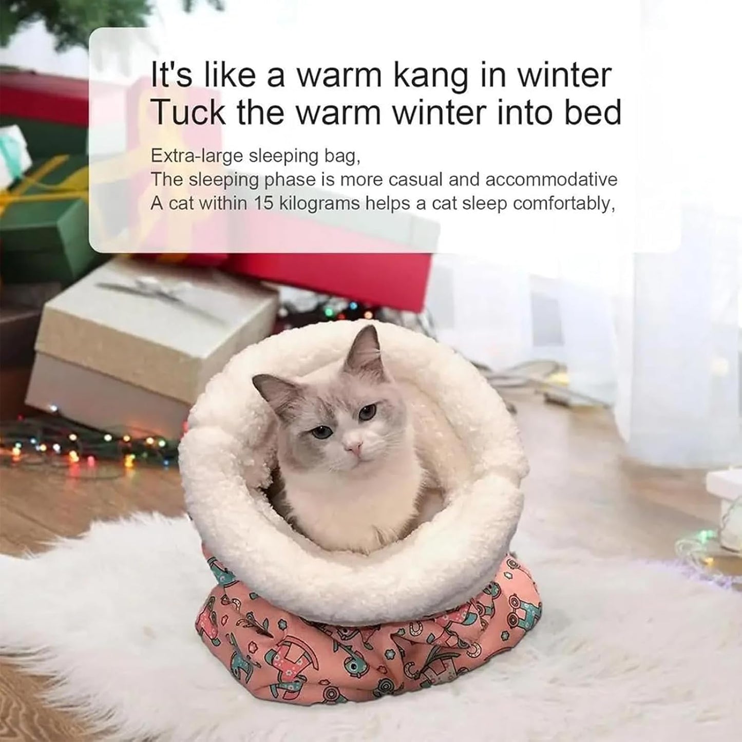 Cat Sleeping Bag for Indoor Cats,Sleeping Bag for Cats,Cozy Cat Winter Sleeping Bag,Warm Cat Sleeping Bag,Soft Fluffy Washable Cat Bed Cave,Cat Blankets for Indoor Cats (I)