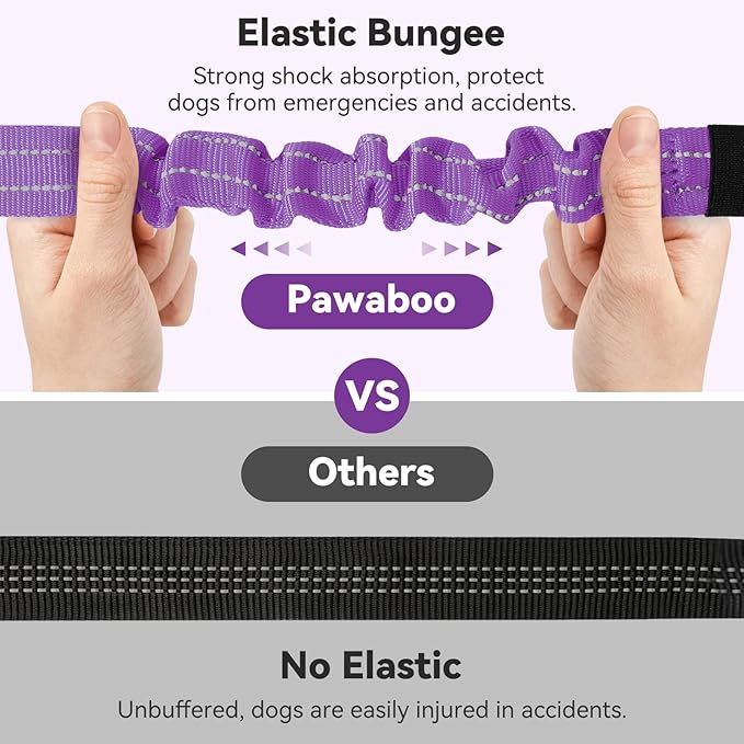 Pawaboo 2Pack Dog Seatbelt for Car, Dog Car Seat Belt Bungee, Shockproof Dog Tether for Car with Buckle & Hook Latch, Adjustable Reflective Dog Car Harness Leash with 360° Lockable Buckle, Purple