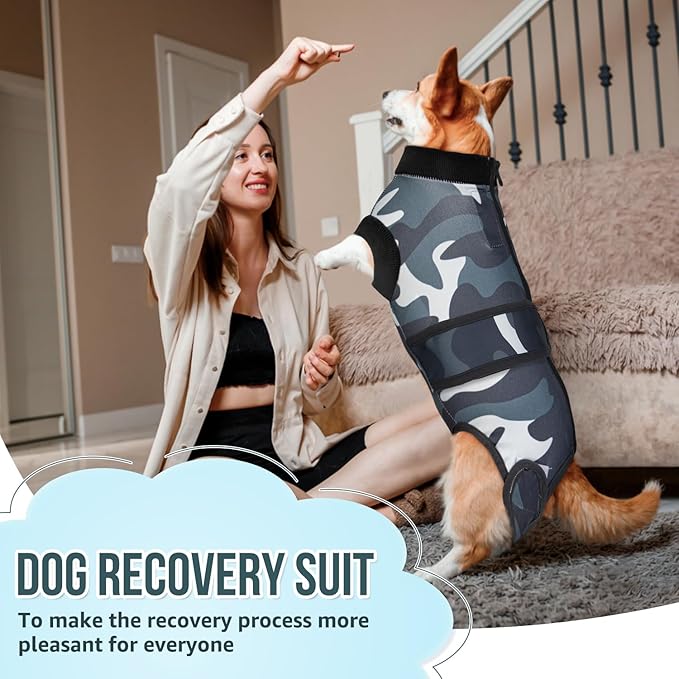 Lukovee Recovery Suit for Dogs, Zipper On Recovery Suit for Female Male Dog, Onesie Abdominal Wounds Cone E-Collar Alternative Prevent Licking Spay Recovery Suit (S,CF)