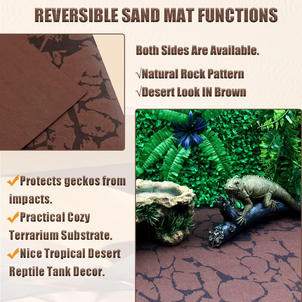 Tfwadmx Reptile Carpet Sand Mat for Bearded Dragon Terrarium Substrate Liner Brown Reversible Lizard Bedding Mats for Cage Leopard Gecko Tortoise Turtle Snake Chameleon with Tweezer 20"x 39"(1 Pcs)