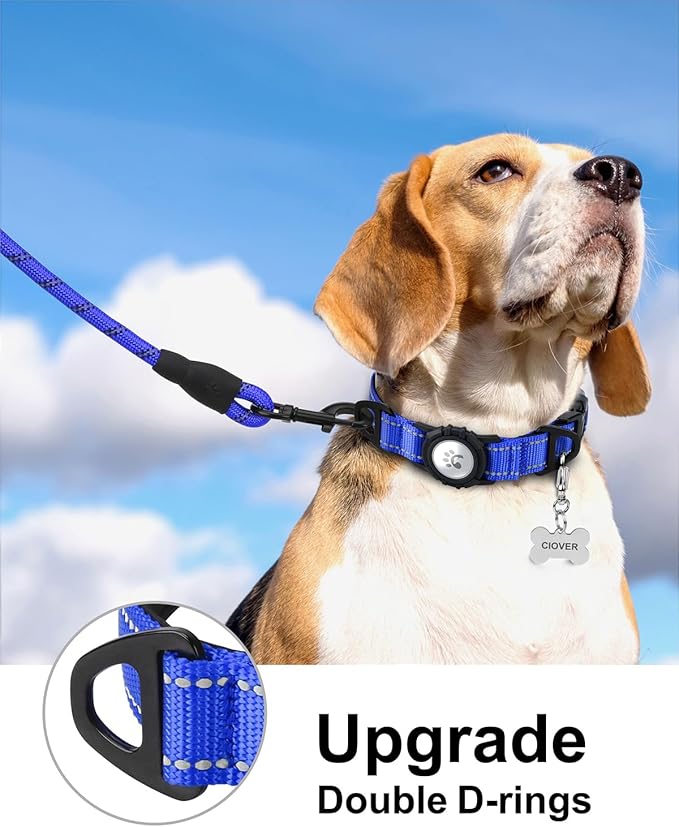 TagME Airtag Dog Collar,Waterproof Reflective Pet Collar with Airtag Holder,Soft Padded and Double D-Rings for Medium Dogs,Navy Blue