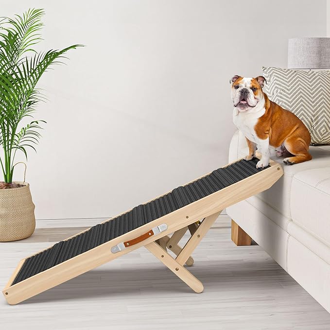 Dog Ramp for Couch, Bed, Wooden Long Pet Stairs for Small & Large Old Dogs & Cats, Hold up to 100lb, Adjustable Height from 11.41" to 20.47", Portable Doggie Steps (39.37" Long)