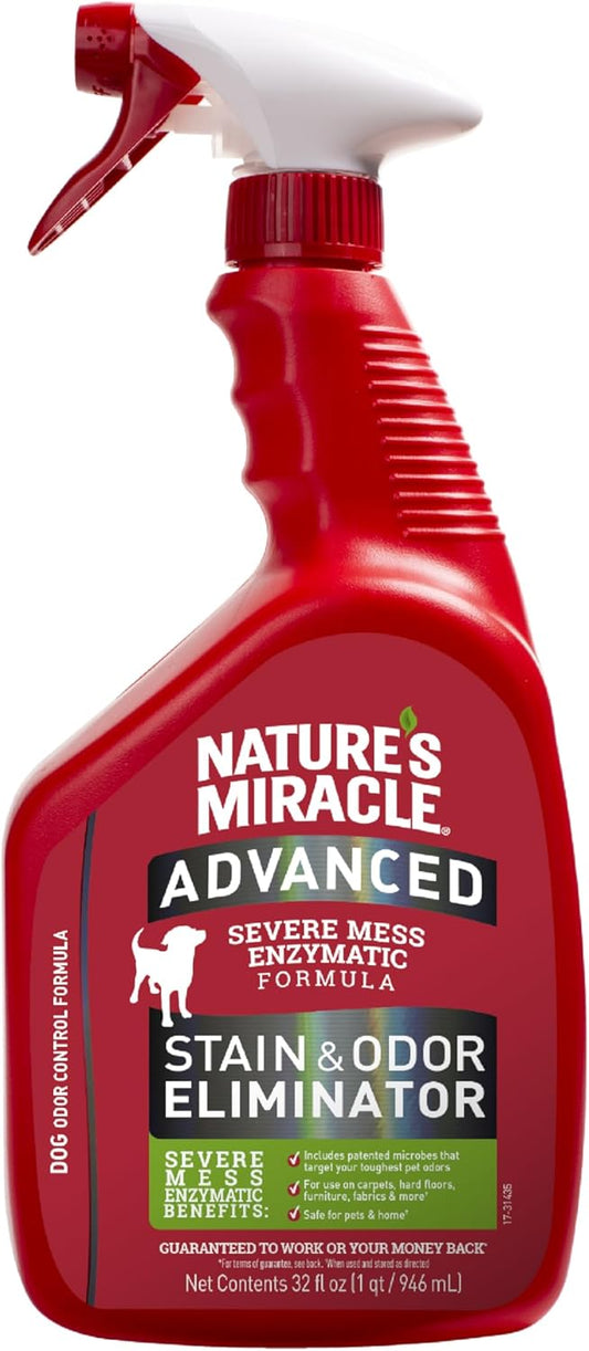 Nature’s Miracle Advanced Stain and Odor Eliminator Dog Spray, Fresh Scent, Severe Mess Enzymatic Formula For Tough Pet Messes, 32 Ounces