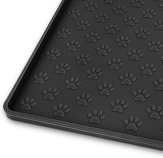 Ptlom Silicone Pet Placemat for Dog and Cat, Waterproof Anti-Slip Pet Feeding Bowl Mats for Food and Water, Small Medium Large Tray Mat Prevent Residues from Spilling to Floor, Black, 31.5" 23.6"