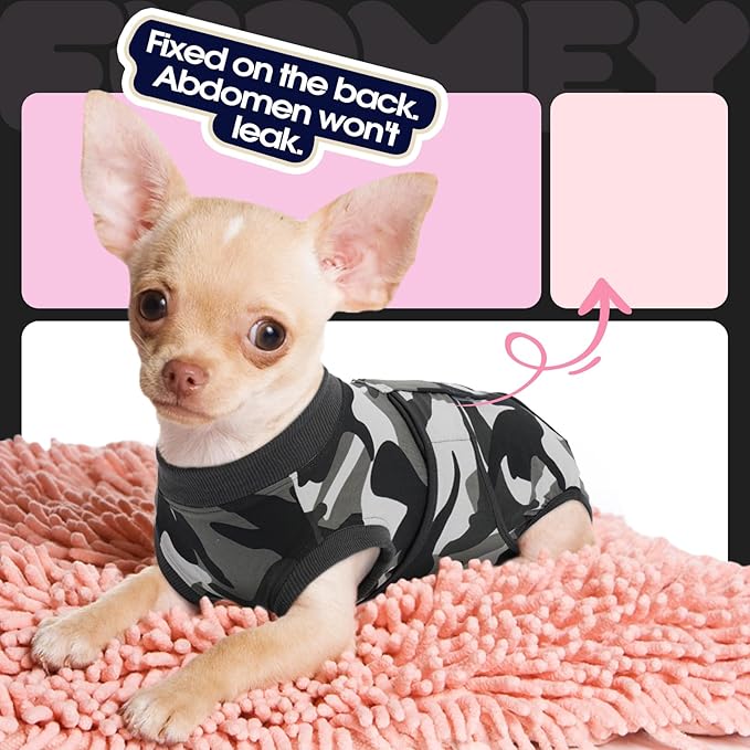 FUAMEY Dog Recovery Suit Male,Dogs Surgery Neuter Suits Puppy Spay Shirts for Female Protect Dog's Skin Anti Licking Abdominal Wounds Doggie Onesie Pet Bodysuit Alternative to Cone Grey Camouflage XXL
