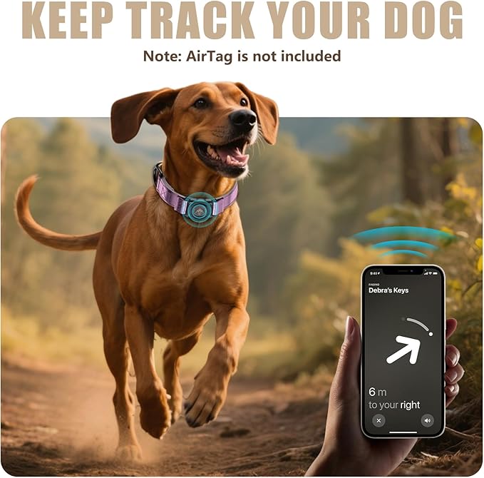 AirTag Dog Collar - Leather Dog Collar with Airtag Holder | IP68 Waterproof AirTag Holder with Metal Buckle, Comfortable GPS Dog Collars Tracker for Medium Large Dogs (Rose Gold, XL)