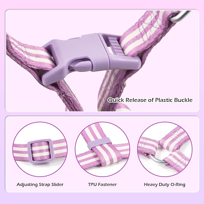 Stripe Step in Dog Harness for Small Dogs, Freedom Nylon Dog Halter Vests, Lightweight and Escape Proof Puppy Harness, Quick Fits for Small Medium and Large Dogs, Purple S