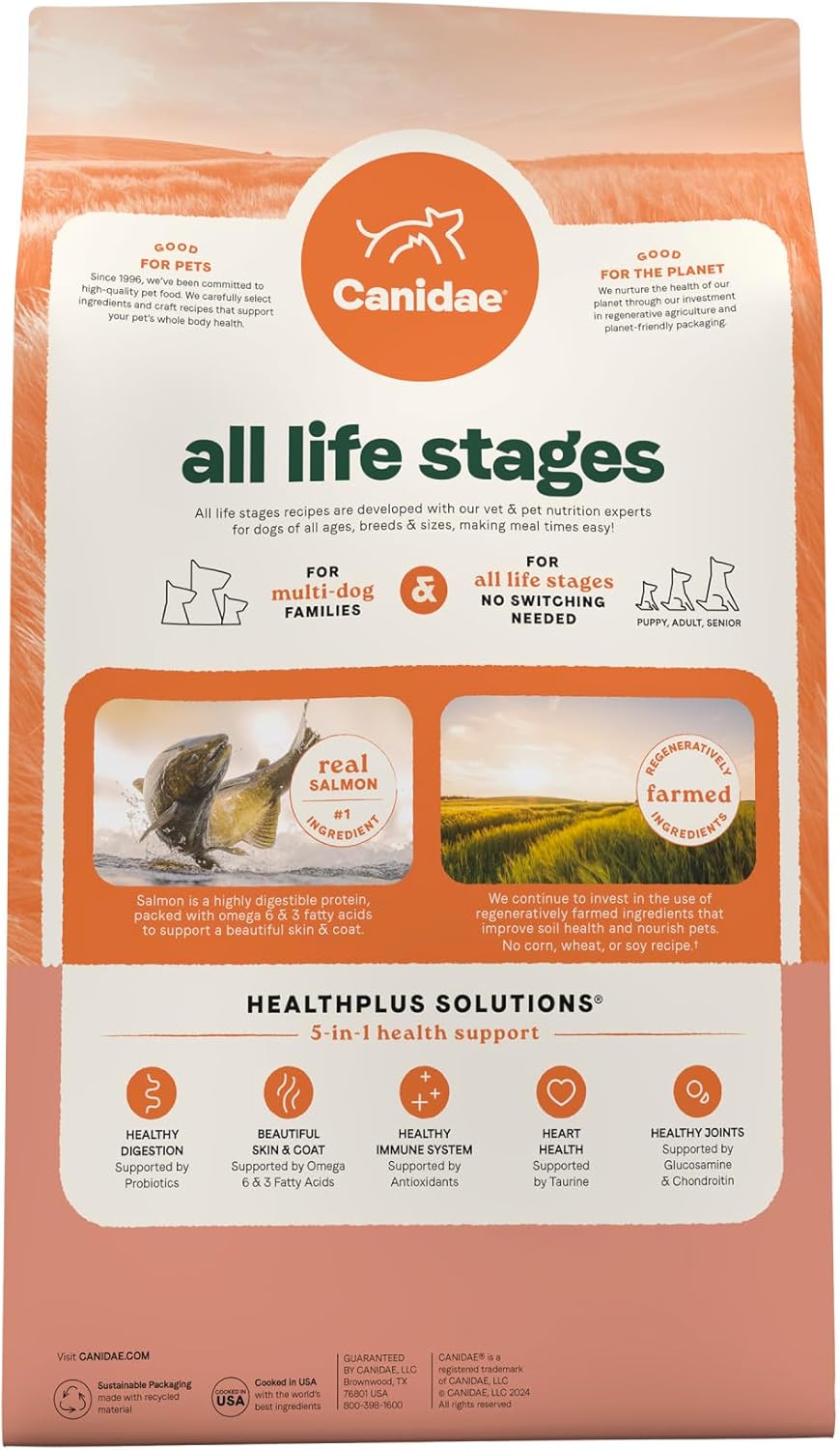 Canidae All Life Stages Real Salmon & Ancient Grains Recipe – High Protein Premium Dry Dog Food for All Ages, Breeds, and Sizes– 5 lbs.