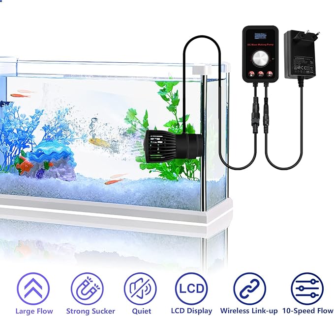 CONQUERALL 520-2600GPH 15W Wave Maker for Aquarium 24V DC Fish Tank Wave maker Sine Wave Technology Large Flow and Ultra Quiet Suit for Freshwater and Saltwater