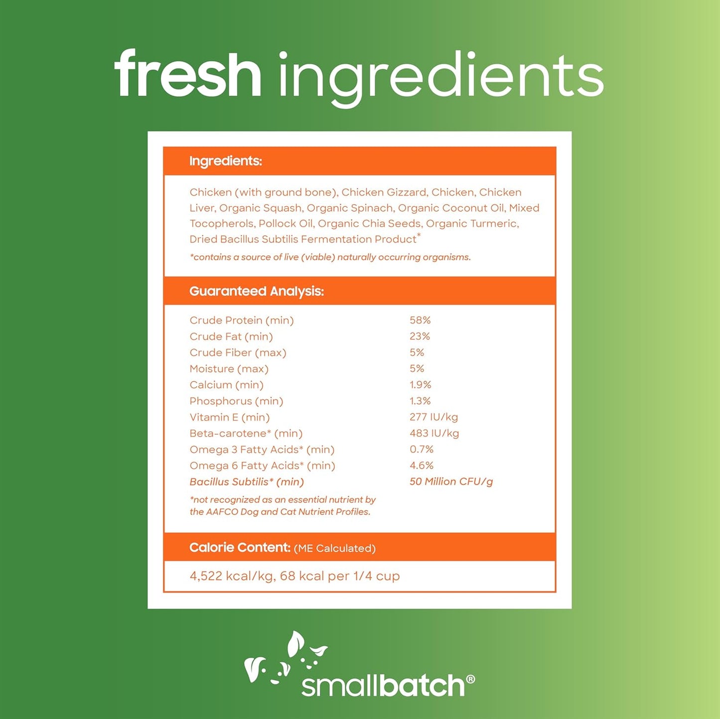 smallbatch Freeze Dried Dog Treats, Superfood Food Topper Chicken Bites for Dogs & Cats, Probiotics, Organic Ingredients, High Protein, Grain Free Healthy Treat Food Topper, Made in The USA, 7 oz Bag