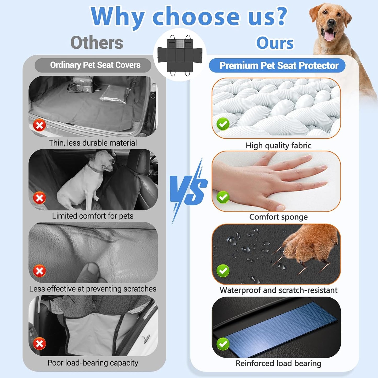 Hard Bottom Dog Car Seat Cover for Back Seat – Waterproof Nonslip Hammock Extender for Trucks & SUVs, Heavy Duty Pet Protector, Gray Faux Leather